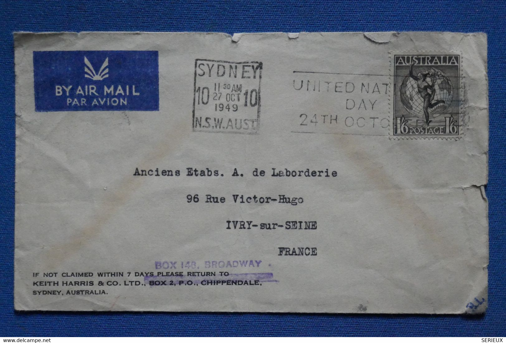 AR12 AUSTRALIA BELLE LETTRE     1949 SYDNEY  POUR IVRY   PARIS  FRANCE+++  + AFFRANCH.  INTERESSANT - Lettres & Documents