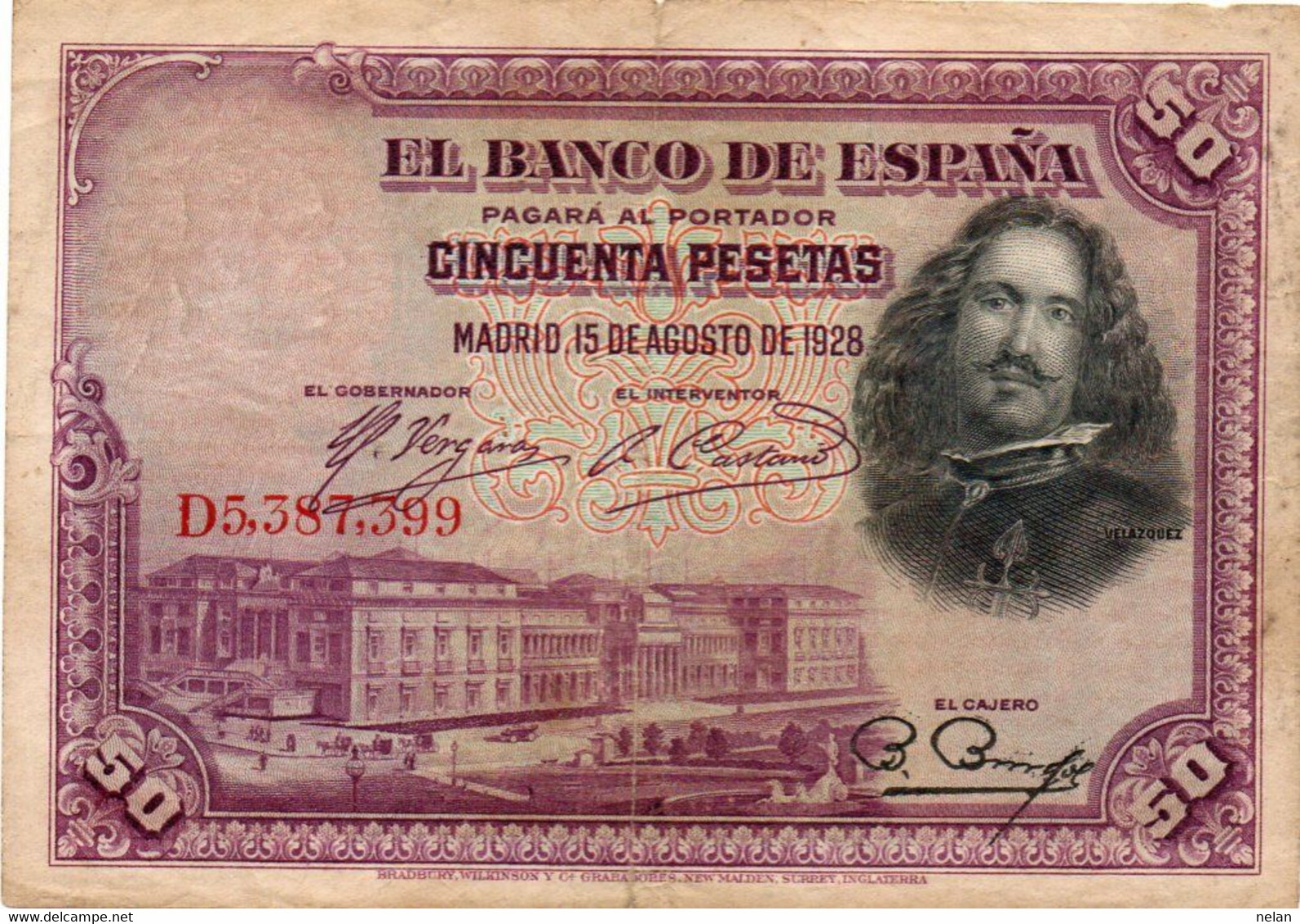 SPAIN 50 PESETAS 1928  P-75b  CIRC. - 50 Peseten