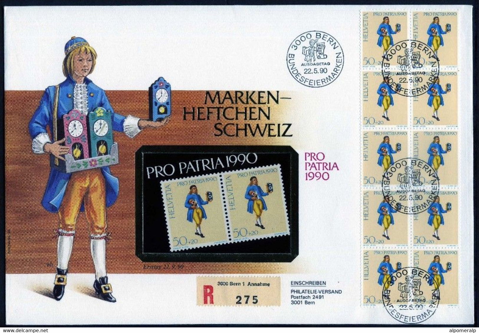 Switzerland Clock Trader Pro Patria 1990 | Art | Clocks | Drawings | Professions | Trade | Registered Booklet/Carnet FDC - Horlogerie