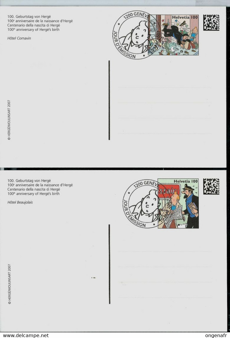 Cartes N° 293/294 Tintin De Hergé Obl Fdc  2007 - Interi Postali