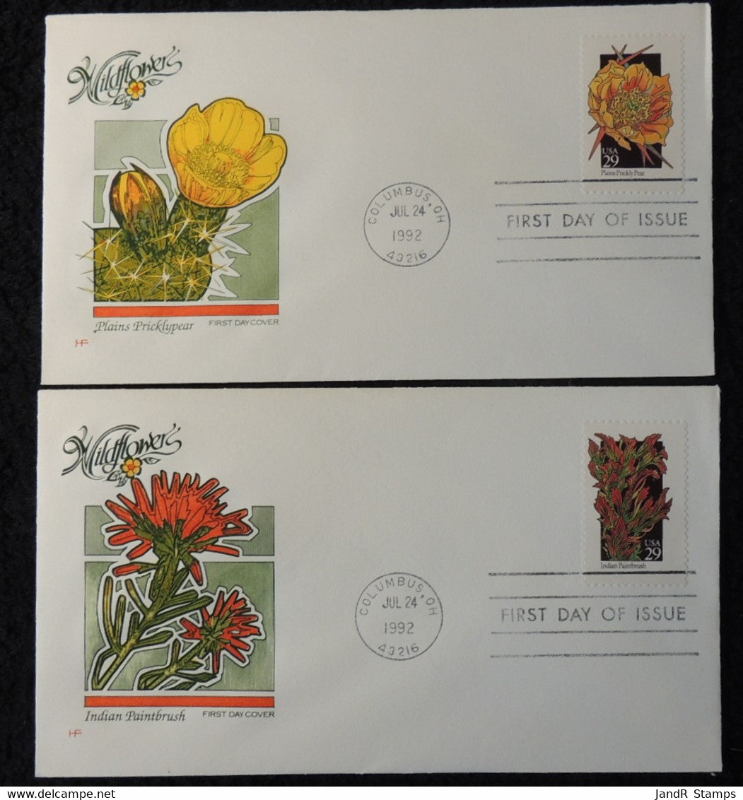 USA 1992 FDC Wildflowers Plains Pricklypear Indian Paintbrush Columbus Postmark - 1991-2000
