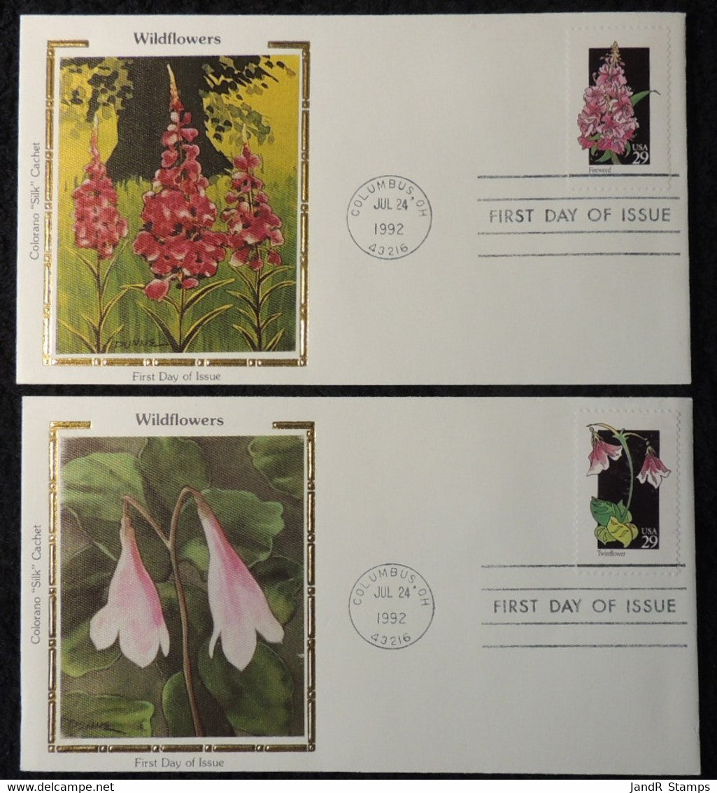 USA 1992 FDC Wildflowers Silk Cover Fireweed Twinflower Columbus Postmark - 1991-2000