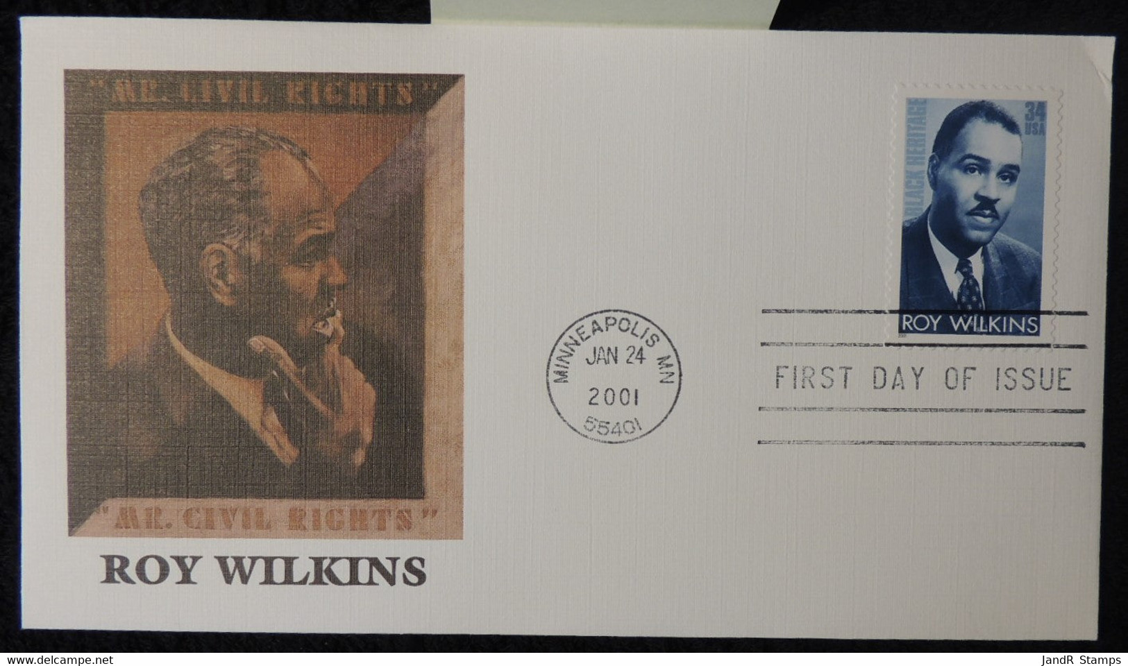 USA 2001 FDC Roy Wilkins Black Heritage Civil Rights Minneapolis Postmark - 2001-2010