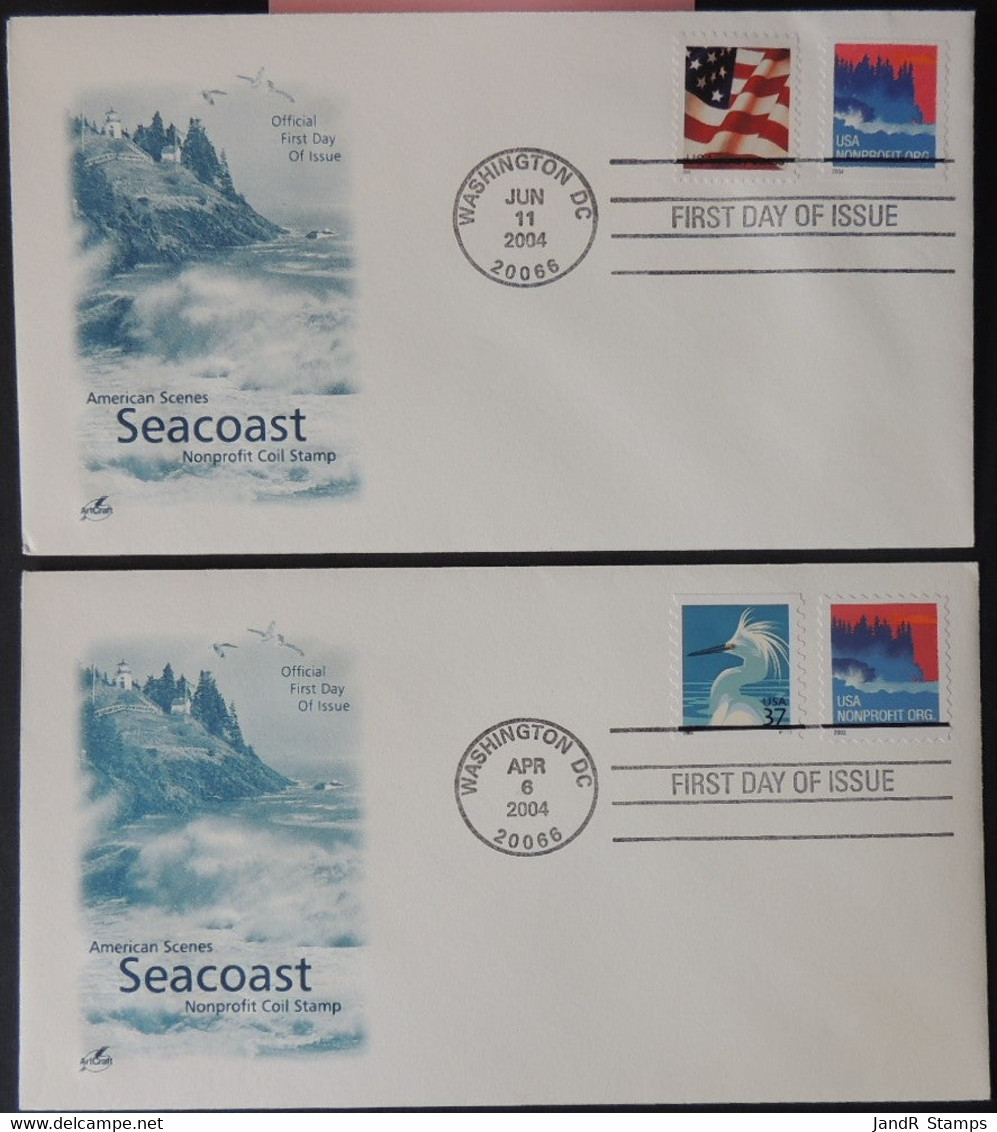 USA FDC 2004 X2 Artcraft Seacoasts Nonprofit Birds Flags Scenery Good Used - 2001-2010