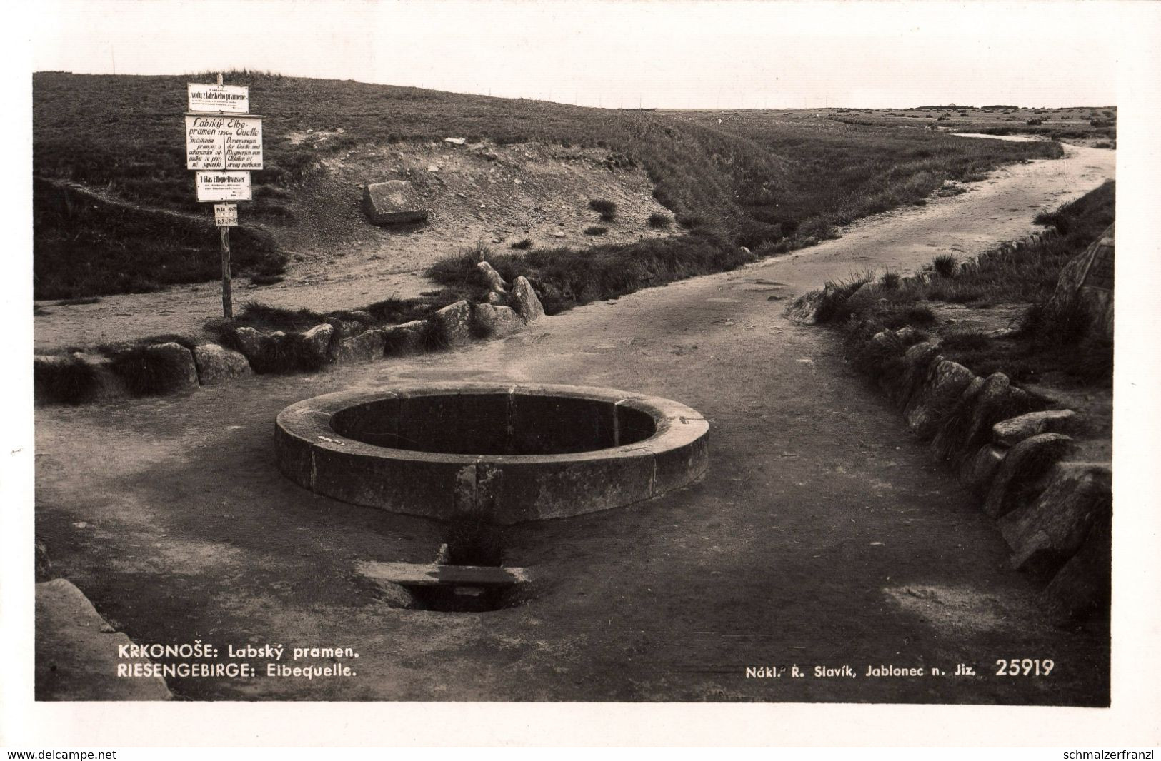 Foto AK Riesengebirge Elbequelle Elbquelle Krkonose Labsky Pramen Labe A Spindlermühle Spindleruv Mlyn Stempel 1938 - Sudeten