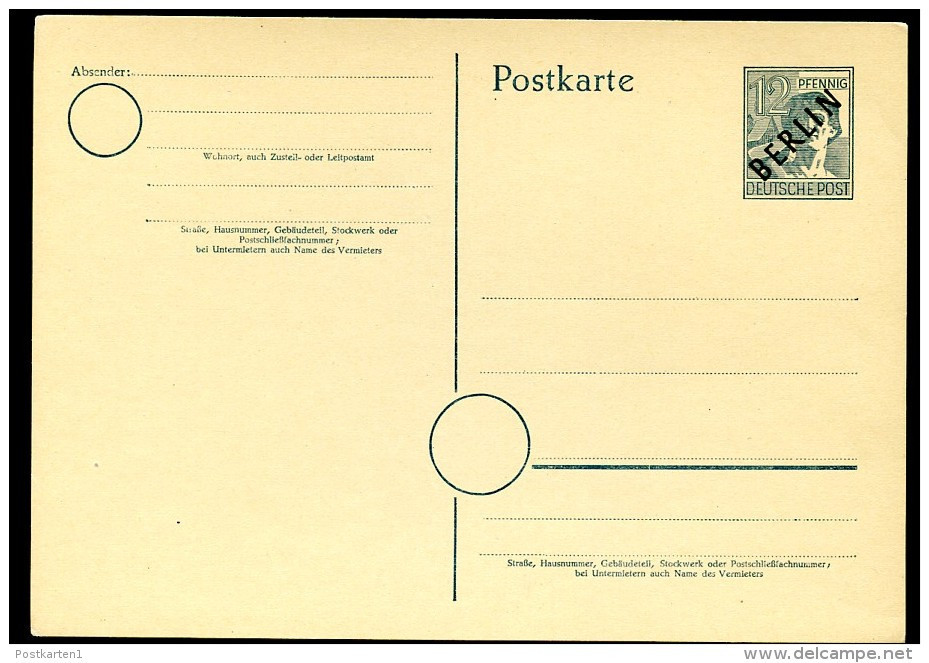 BERLIN P2d Postkarte Dünner Karton 1949  Kat. 12,00 € - Postkaarten - Ongebruikt