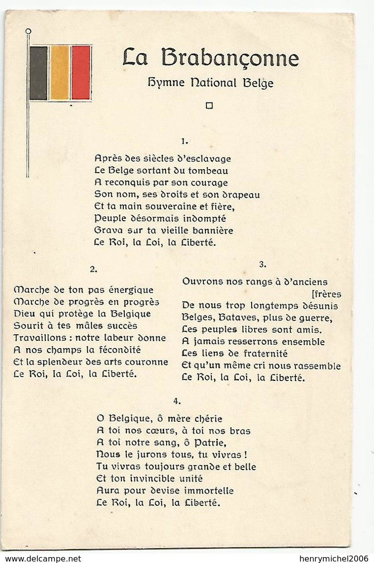 Cpa Belgique La Brabançonne Hymne National Belge écrite De Bastogne 1918 - War 1914-18