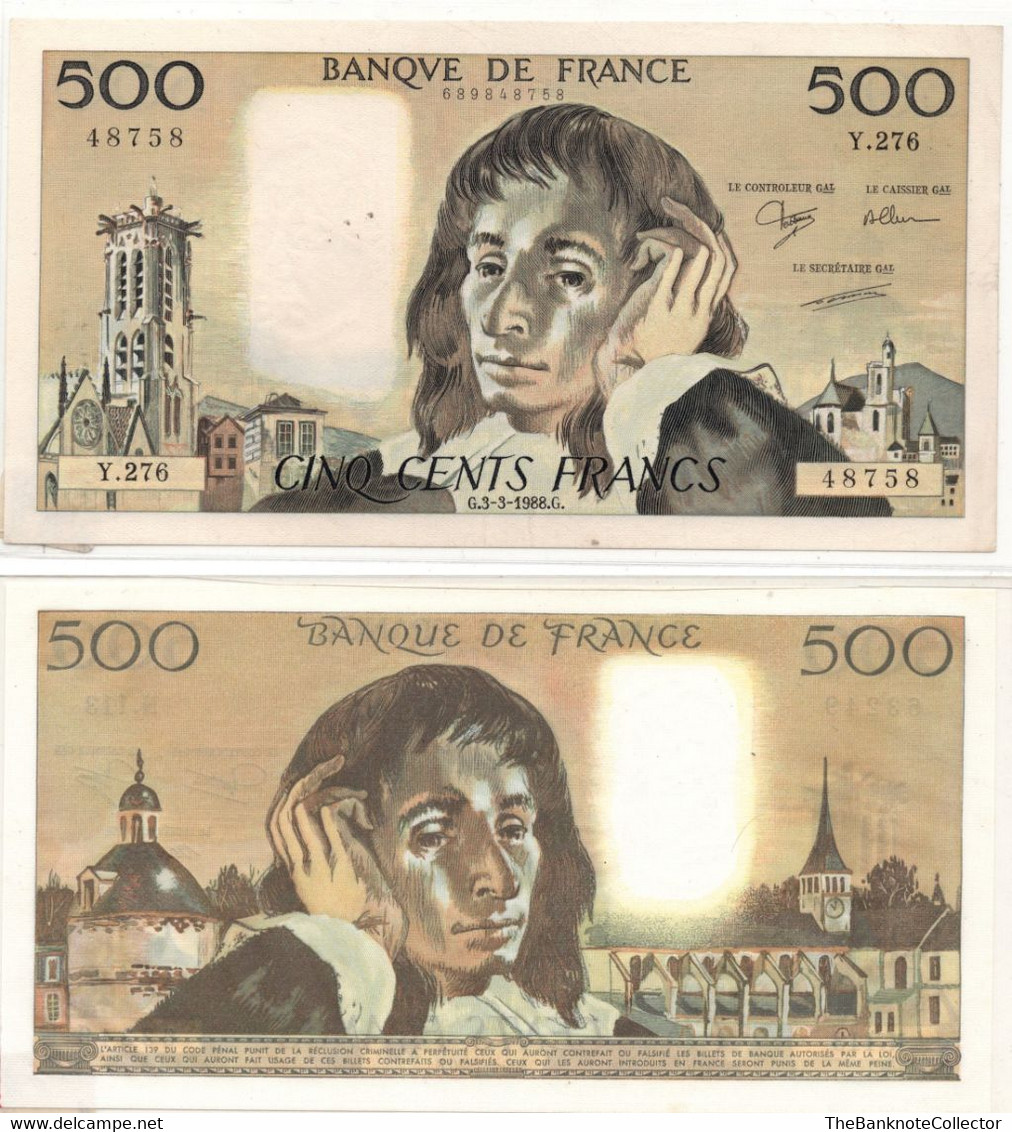 France 500 Francs 1989-1992 P-156 Pascal Issue Biggest Denomination Of Seties UNC - 500 F 1968-1993 ''Pascal''