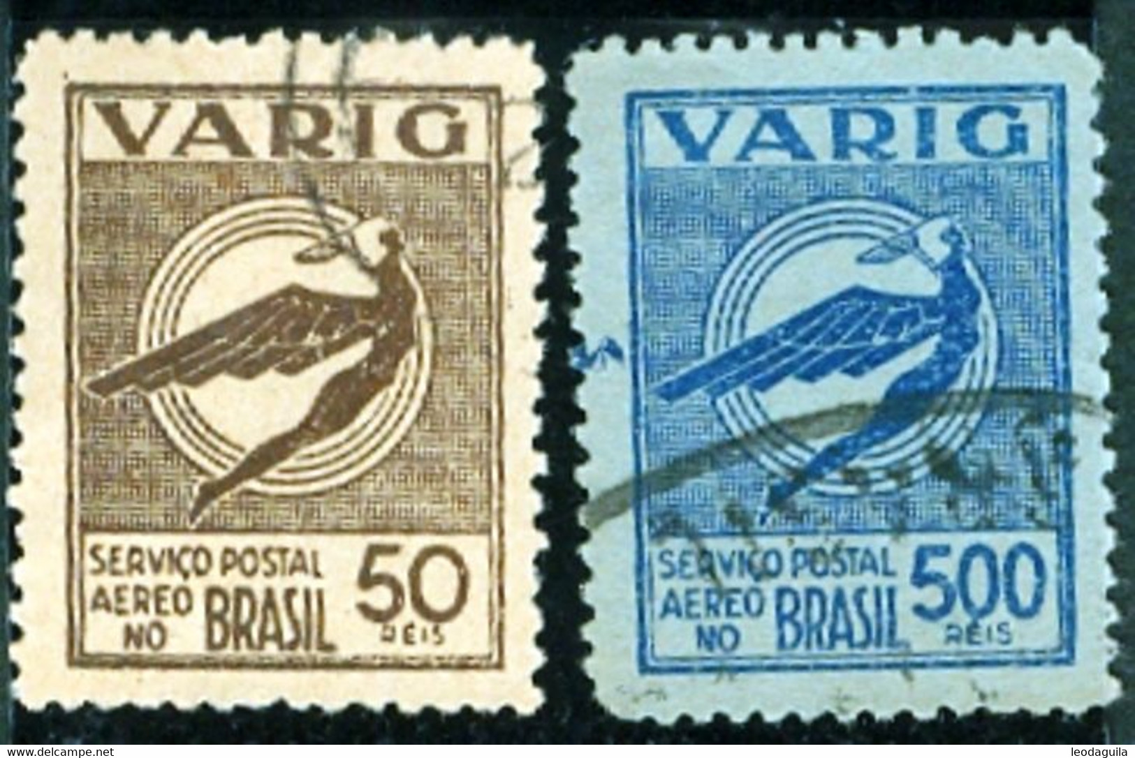 BRAZIL # VA27-28    VARIG - STYLIZED ICARUS 50r /500r   1932 - Airmail (Private Companies)