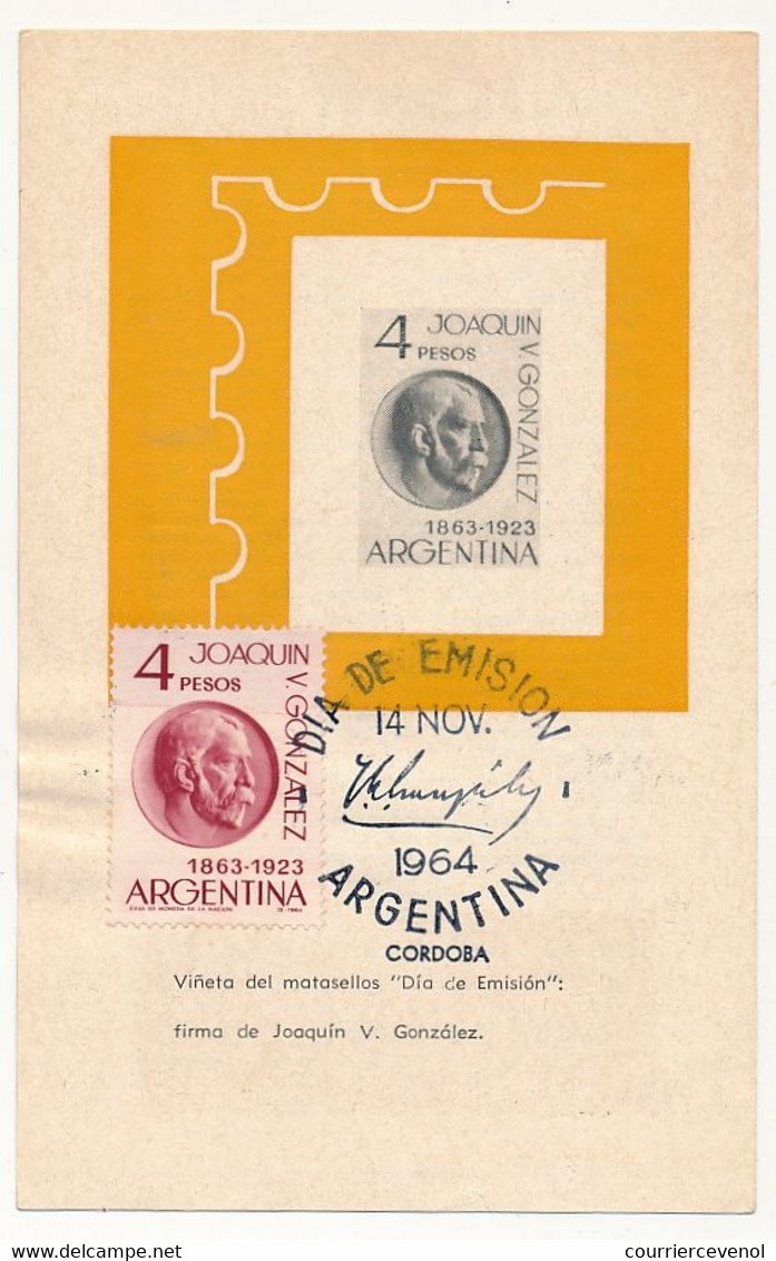 ARGENTINE - Document (fiche) - Joequin V. Gonzalez - 14 Nov 1964 - Covers & Documents