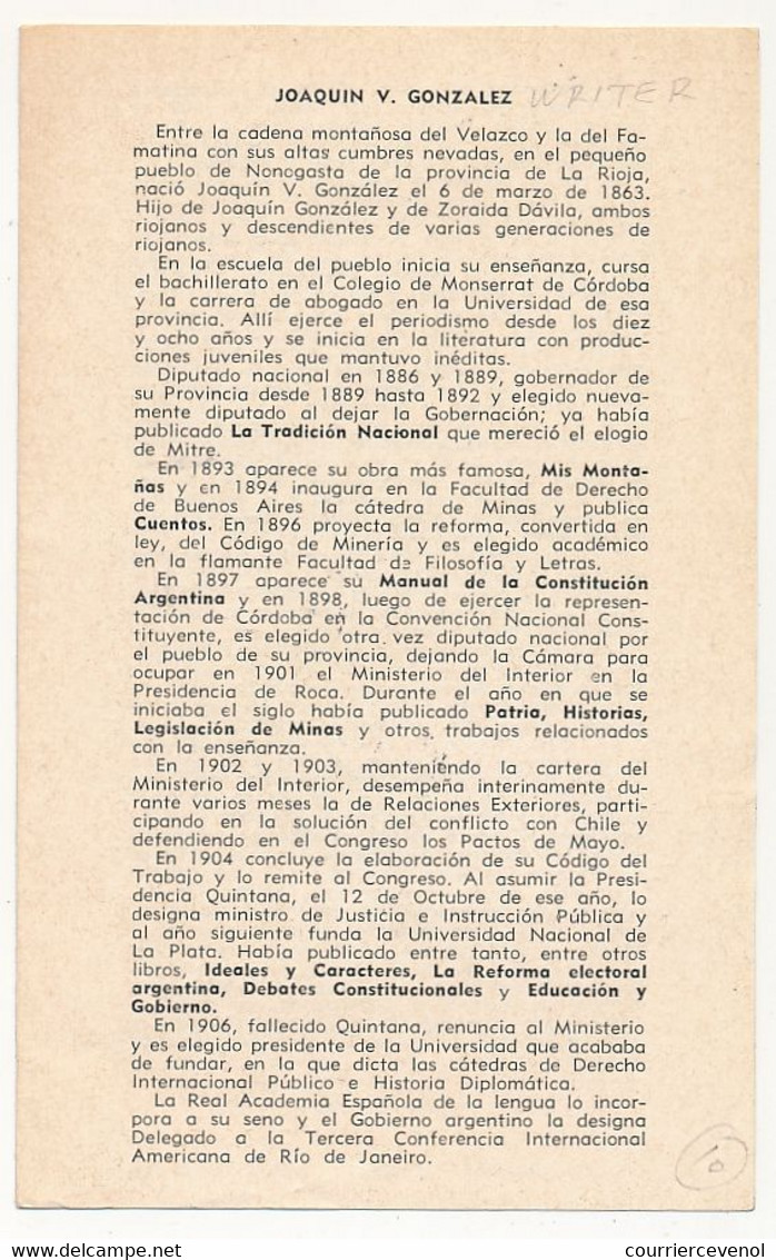 ARGENTINE - Document (fiche) - Joequin V. Gonzalez - 14 Nov 1964 - Lettres & Documents