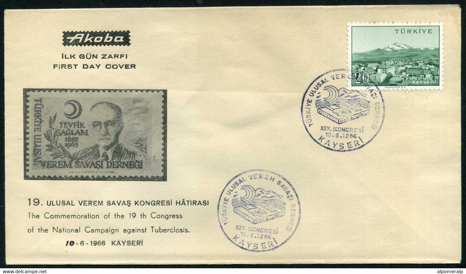 Türkiye 1966  National Campaign Against Tuberclosis, Kayseri, Jun. 10 | Health, Disease | Special Cover - Lettres & Documents