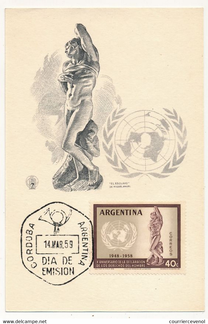 ARGENTINE - Document (fiche) - Anniv. Déclaration Des Droits De L'Homme - 14 Mars 1959 - Covers & Documents