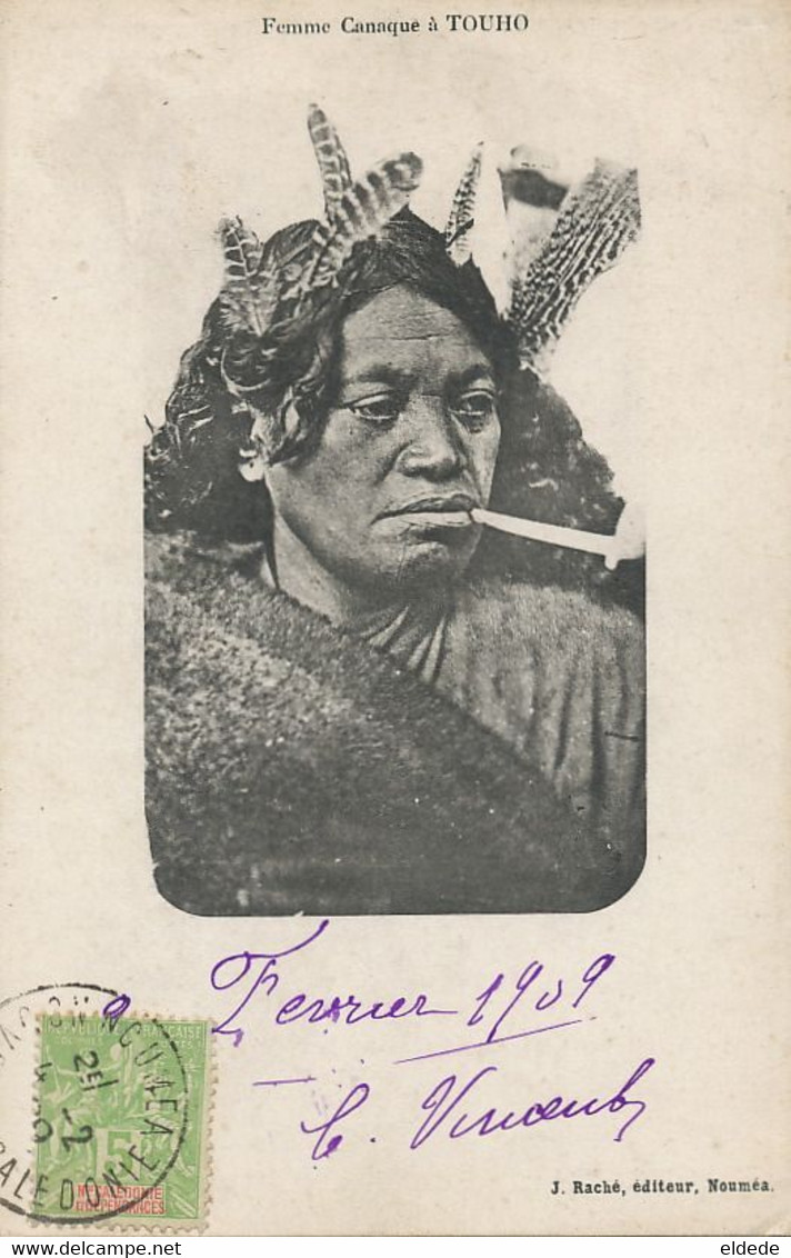 Femme Canaque à Touho Edit Rache Noumea Smoking Tobacco Pipe . Tabac . Voyagé 1909 - Oceanië