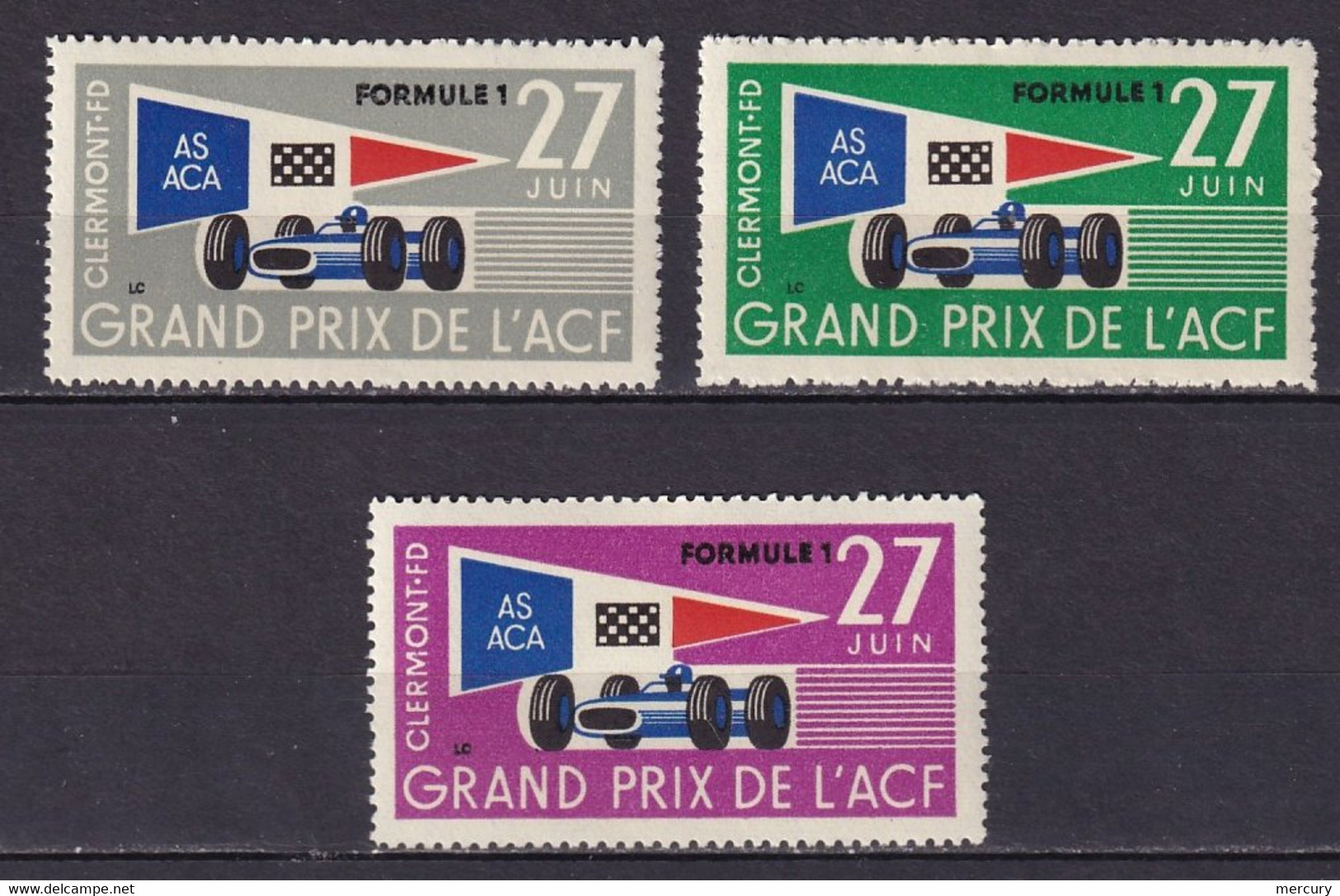 3 Vignettes Du Grand Prix De L'Automobile Club De France à Clermont-Ferrand Le 27 Juin 1965 - Deportes