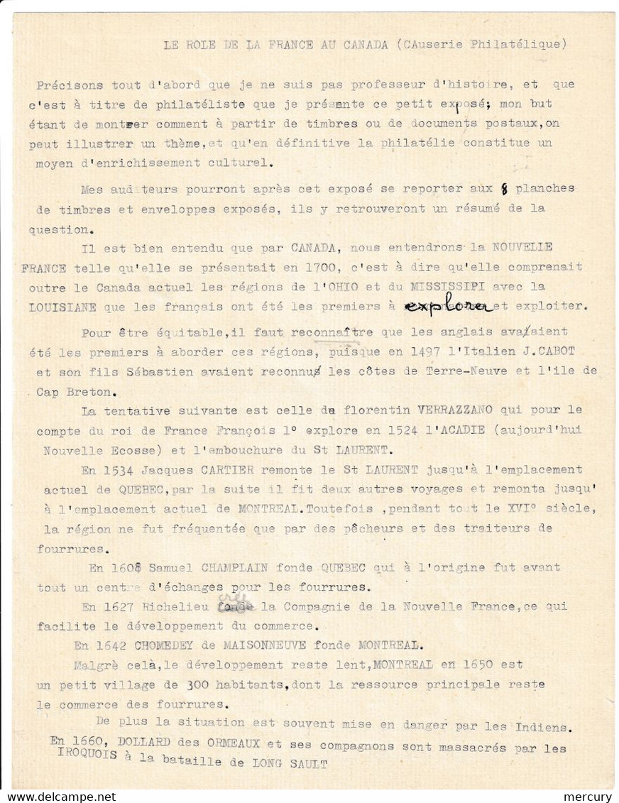 CANADA - Collection sur le role de la France dans le développement du Canada - 17 scans