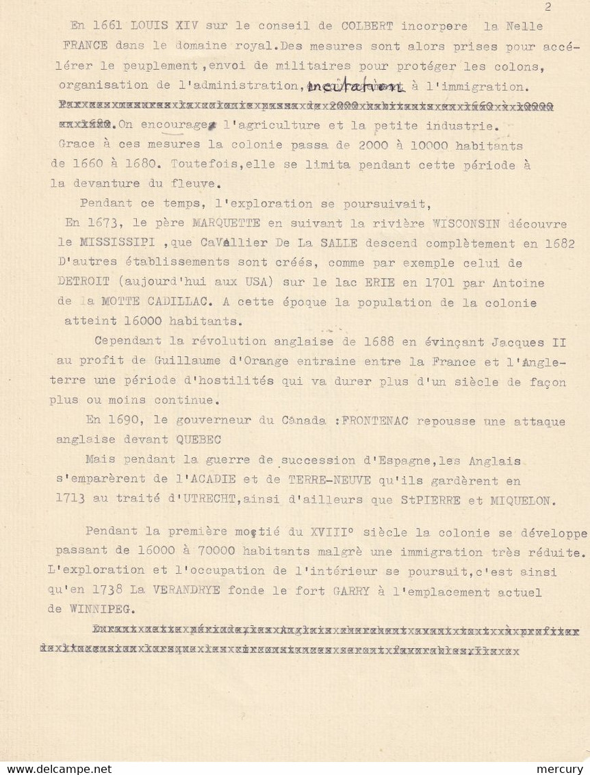 CANADA - Collection sur le role de la France dans le développement du Canada - 17 scans