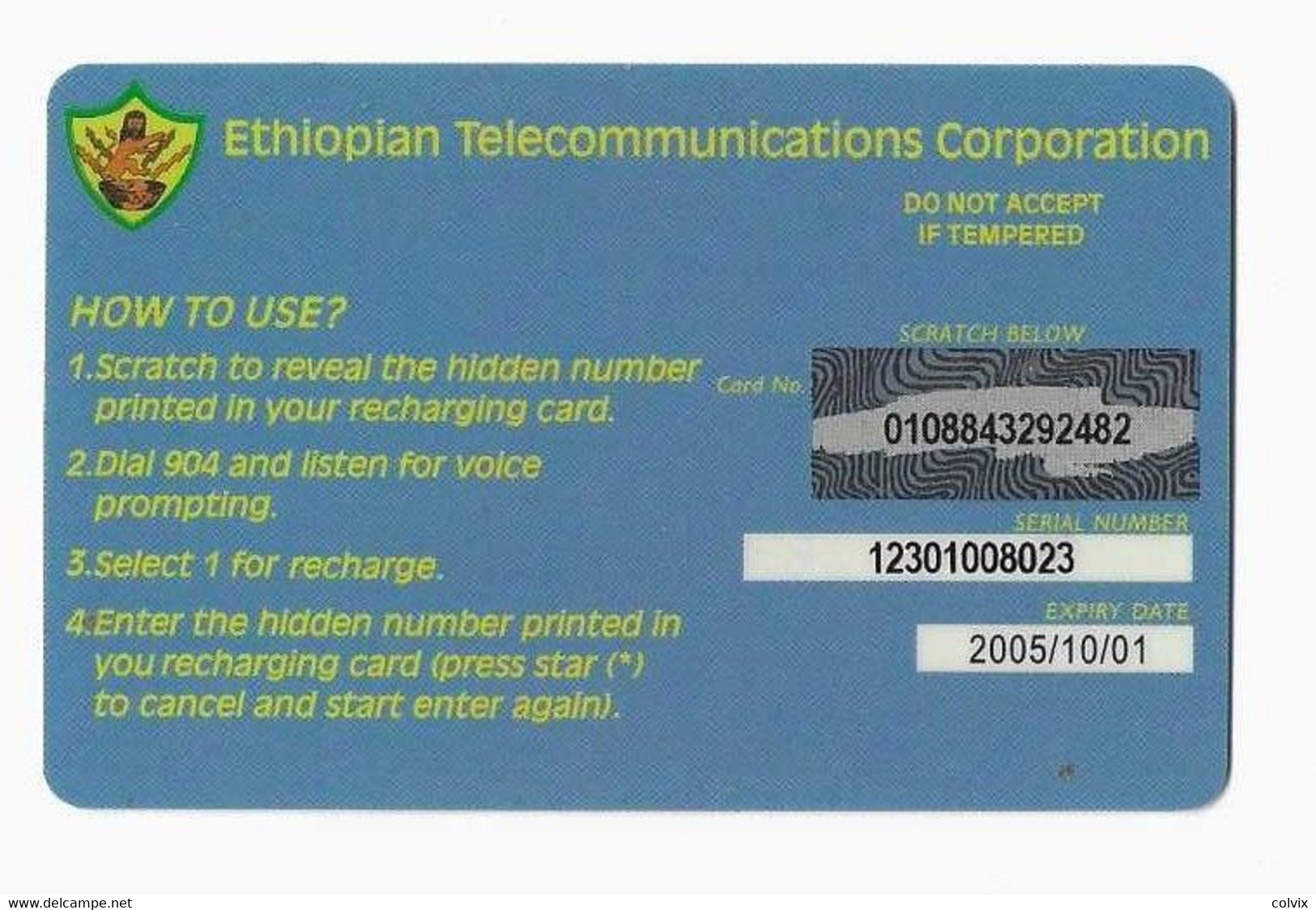 ETHIOPIE Recharge ETC BIRR 100 120 Days Date 10/01/2005 - Ethiopie