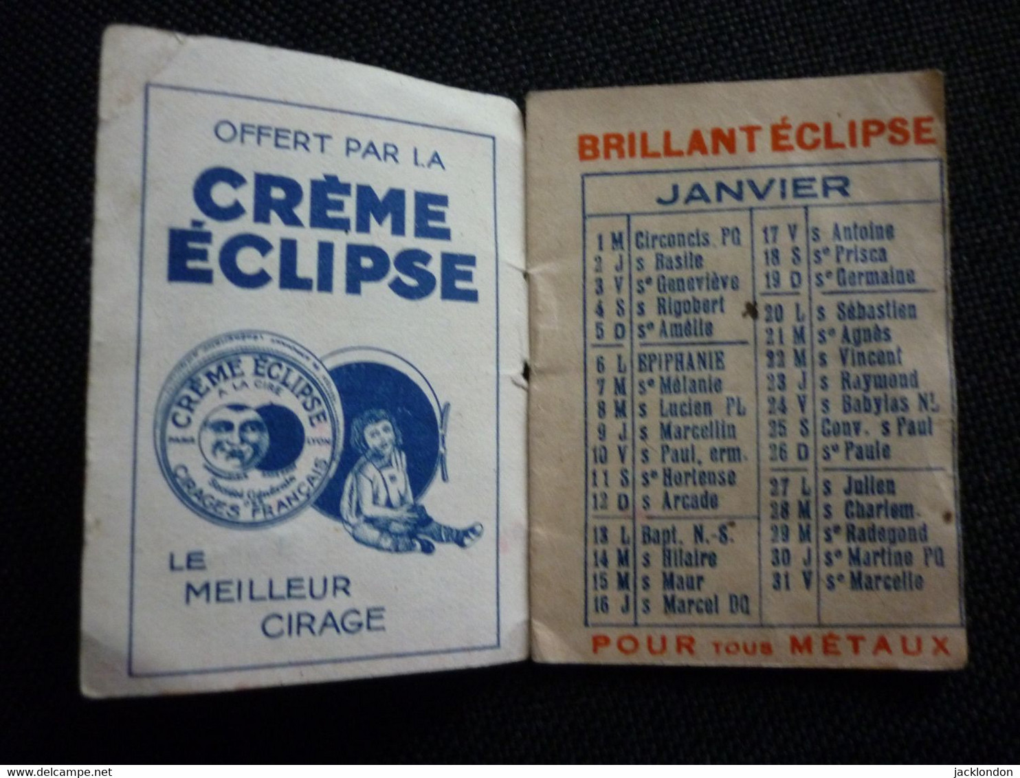 Petit Calendrier Ancien Publicitaire 1936  Crème Èclipse  Grenouilles - Petit Format : 1921-40