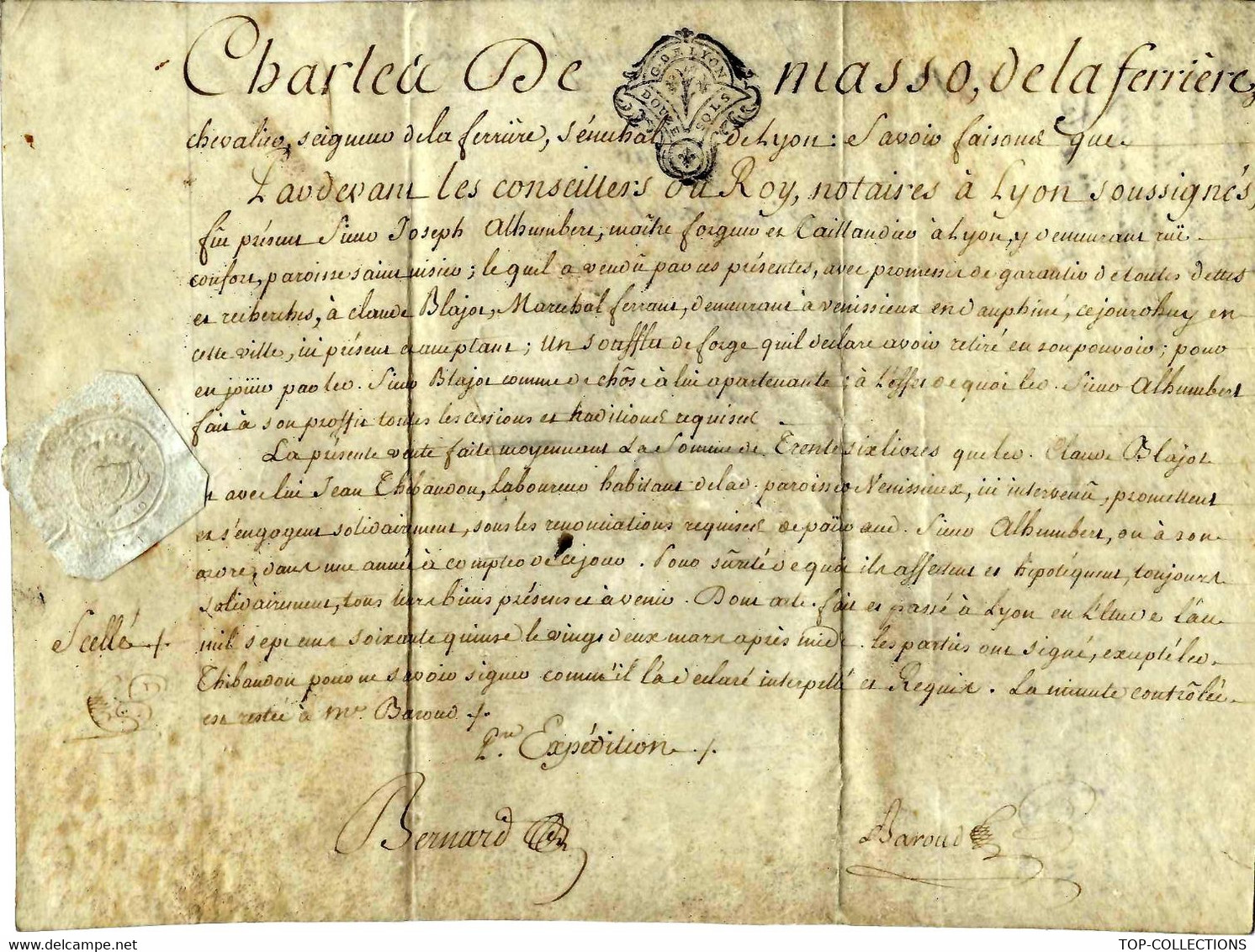 1775 PARCHEMIN Avec CACHET DE GENERALITE LYON Et  2 SIGNATURES VENTE DE SOUFFET DE FORGE SUPERBE !! - Documents Historiques