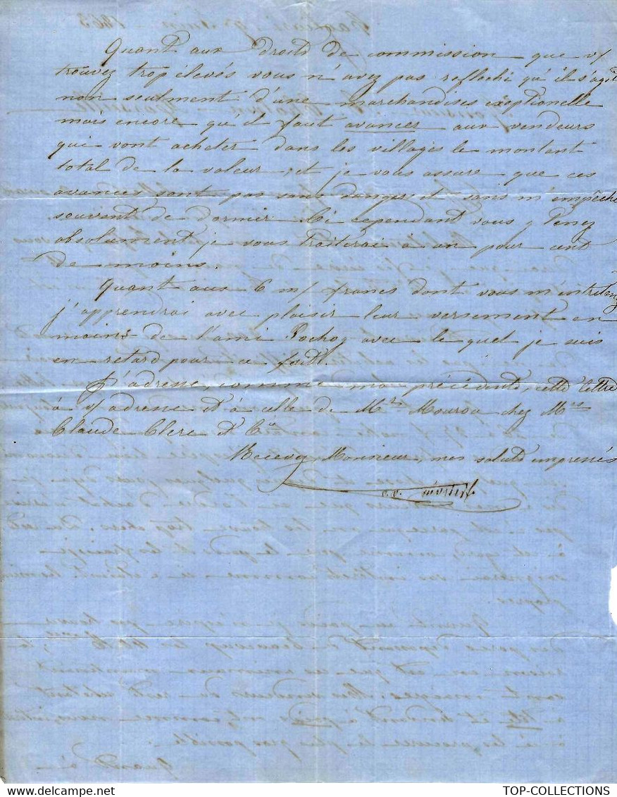 1863 De Cagliari Italie Pour Chalvin à Marseille DENREES COLONIALES TAFIA ANIMAUX Etc Achetés Dans Les Villages ETC - Italie