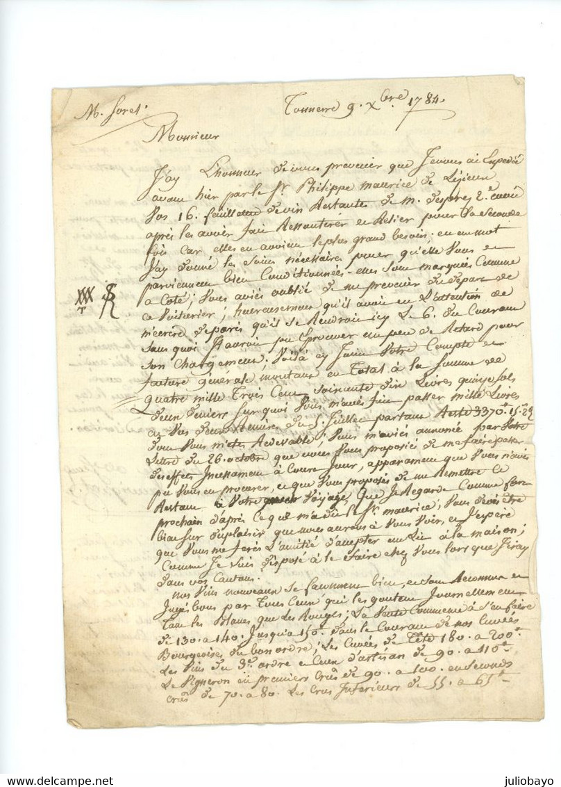 PROMO 1784 Marque Postale Tonnerre Vers Lizieux,avec Longue Correspondance - 1701-1800: Precursors XVIII