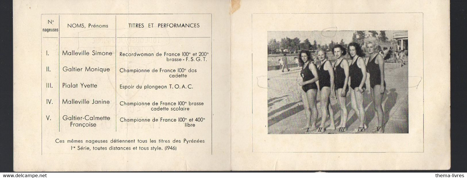 Toulouse (31 Haute Garonne) Tolouse Olympique Aviation Club Section Natation  C1946  (PPP34873) - Nuoto