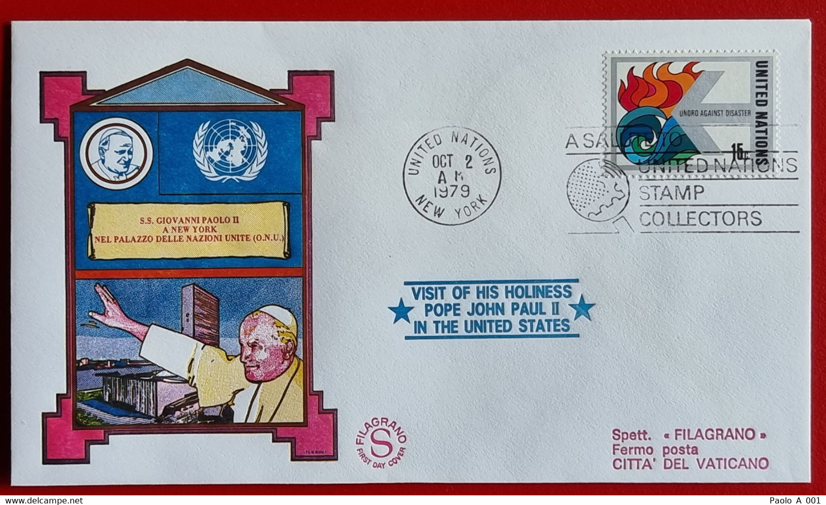 UNITED NATIONS UNO NEW YORK 1979 VISIT POPE JOHN PAUL II IN THE UNITED STATES OF AMERICA AIR MAIL TO THE VATICAN - Covers & Documents