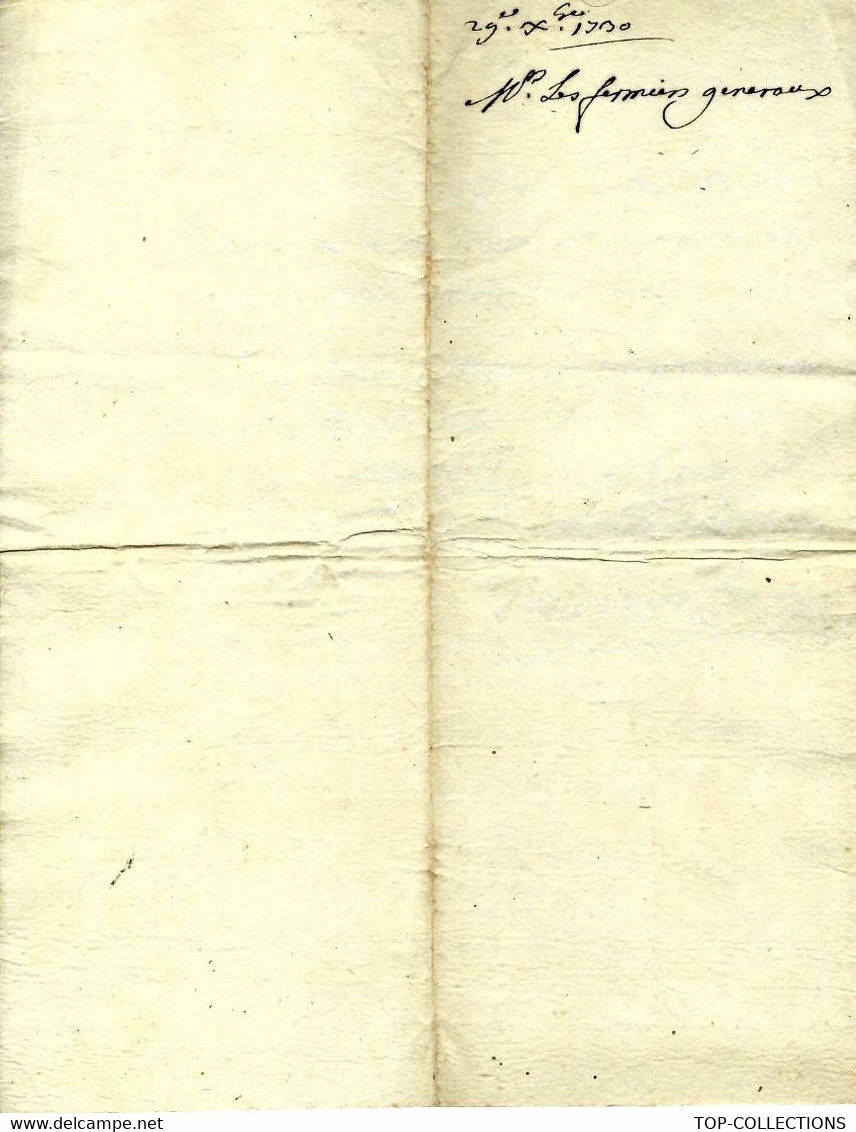 1729 PARIS LETTRE DES FERMIERS GENERAUX 5 SIGNATURES SEL SALINS SALINES PEZENAS BEZIERS ST PONS PECCAIS - Historische Dokumente