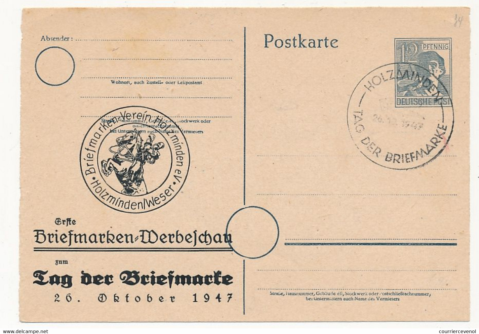 ALLEMAGNE - 4 Entiers Postaux Oblitérés Journée Du Timbre 1947 - Kiel, Holzminden, Schleswig, Münster (repiquage) - Giornata Del Francobollo