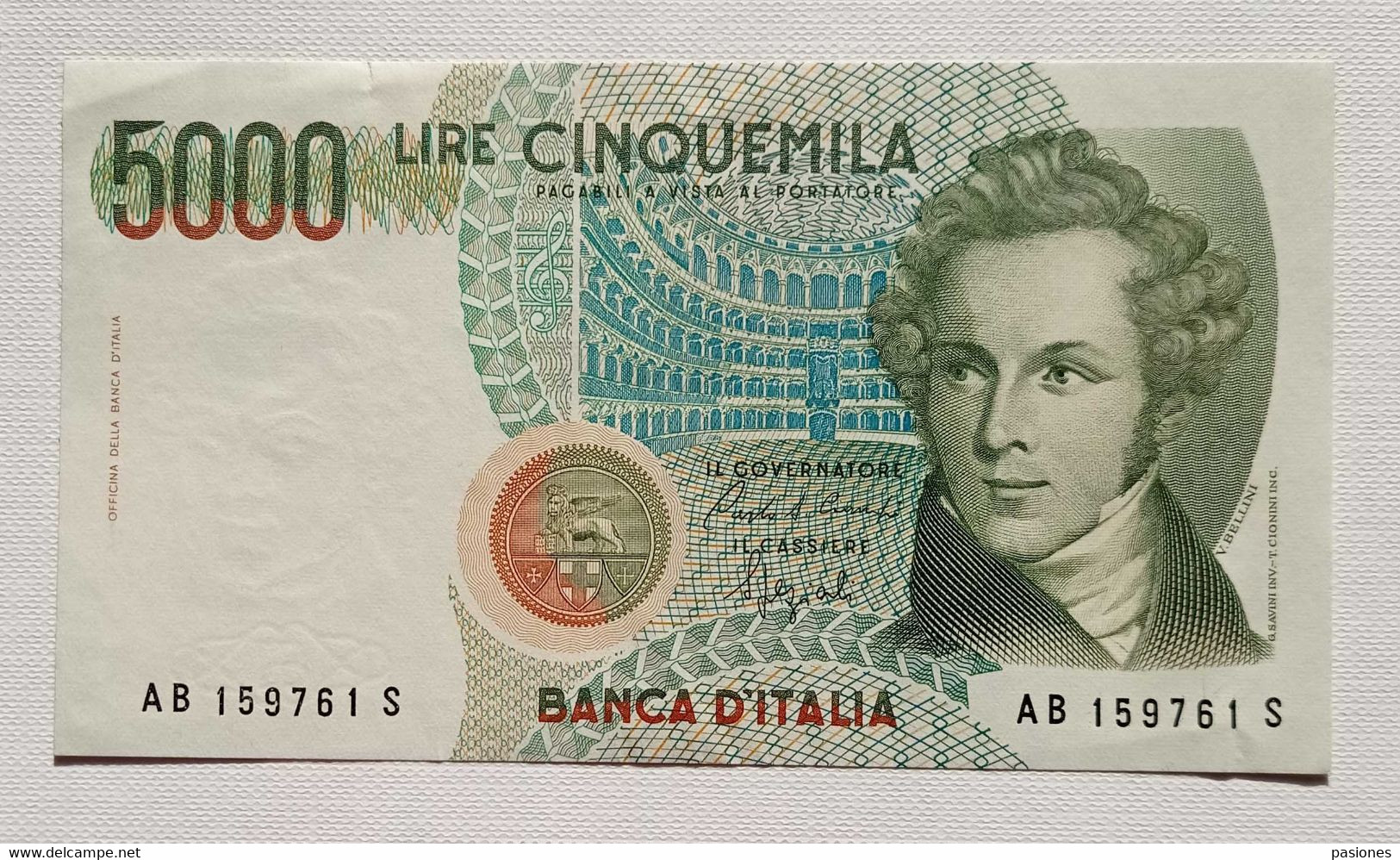 Banca D'Italia Lire 5000 Tipo V. Bellini 12/01/1988 FDS - 5000 Lire
