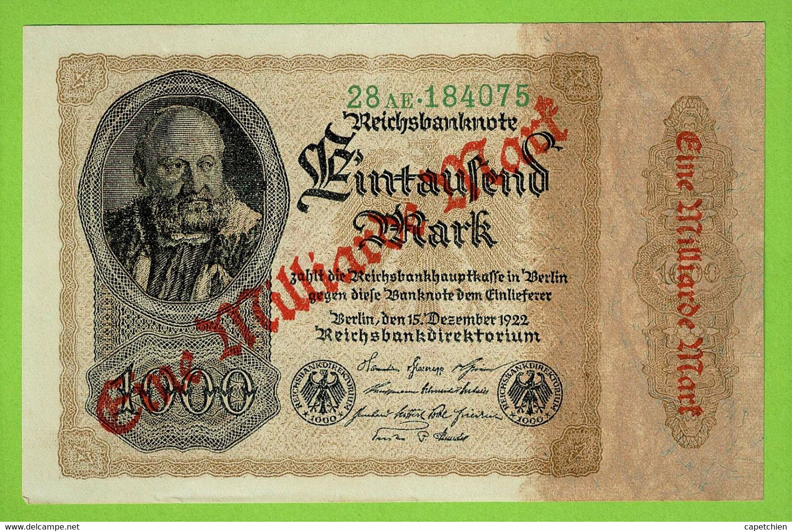 ALLEMAGNE / 1 MILLIARD / REICHSBANKNOTE /15 - 12 - 1922 :/28 AE /. 184075 /   /  Ros.110 - 1 Milliarde Mark