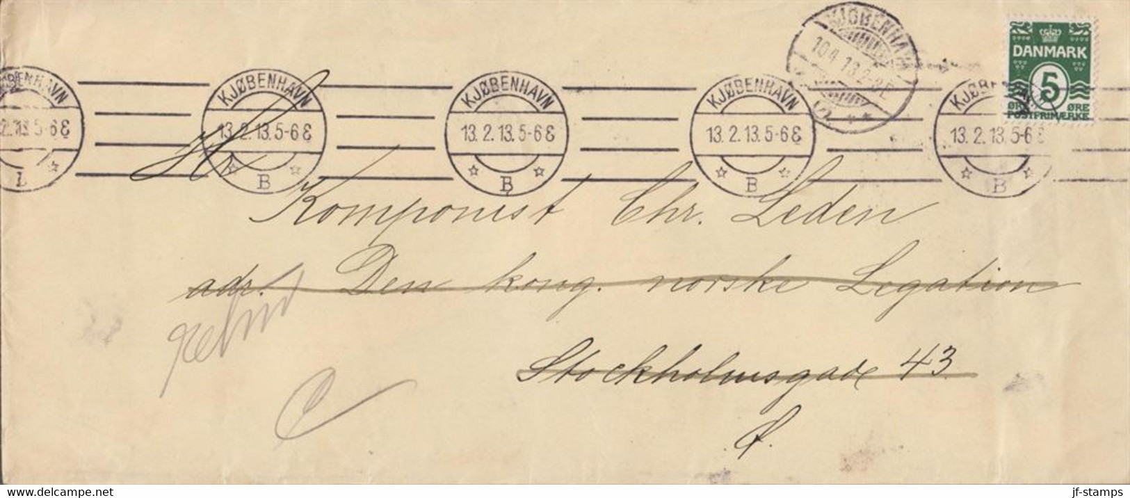 1913. GRØNLAND.  STYRELSEN AF KOLONIERNE I GRØNLAND Seal On Cover To Komponist Chr. Leden, ... (Michel DK 63) - JF517076 - Briefe U. Dokumente