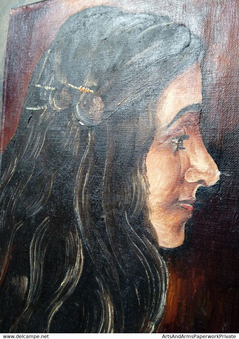 Portrait D'une Jeune Femme Aux Longs Cheveux Noirs/ Portrait Of A Young Lady With Long Black Hair - Huiles