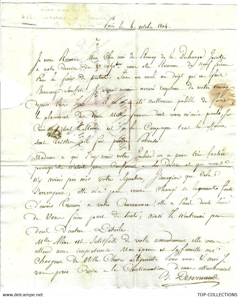 1804 De Paris B. Desarnaud Pour Bekker Teerlink à Amsterdam Propriétaire Vin De Bordeaux Marquis D’Alesme - Documents Historiques