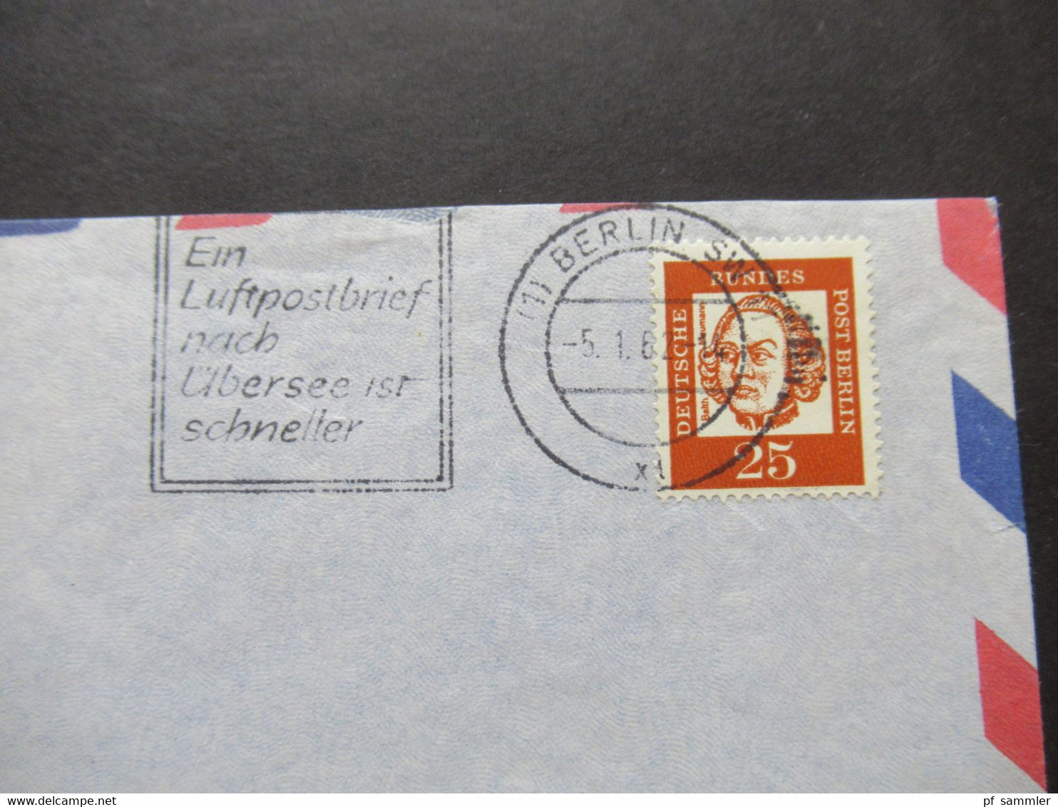 Berlin (West) 1962 Bedeutende Deutsche Nr.205 EF Auf Luftpostbrief Berlin SW 1 Nach Hamburg Werbestempel Luftpostbrief - Storia Postale