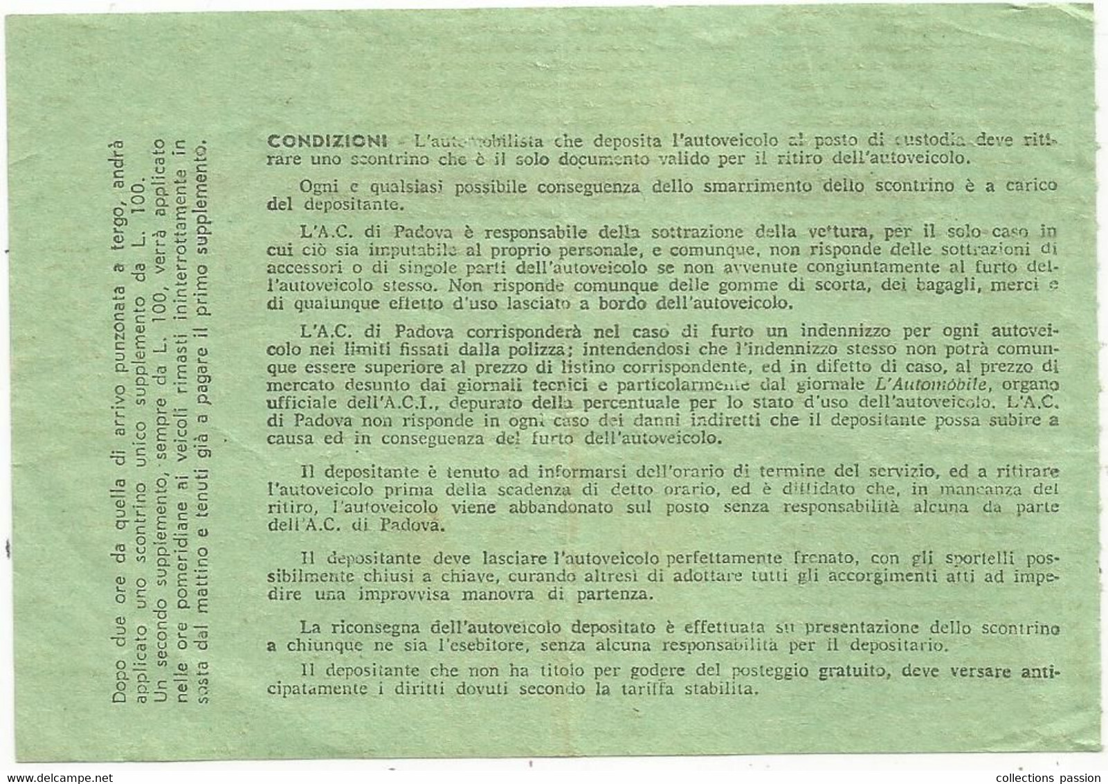 Ticket De Stationnement, Automobile ,  , Italie , Automobile Club PADOVA , 1970 , 2 Scans - Tickets D'entrée