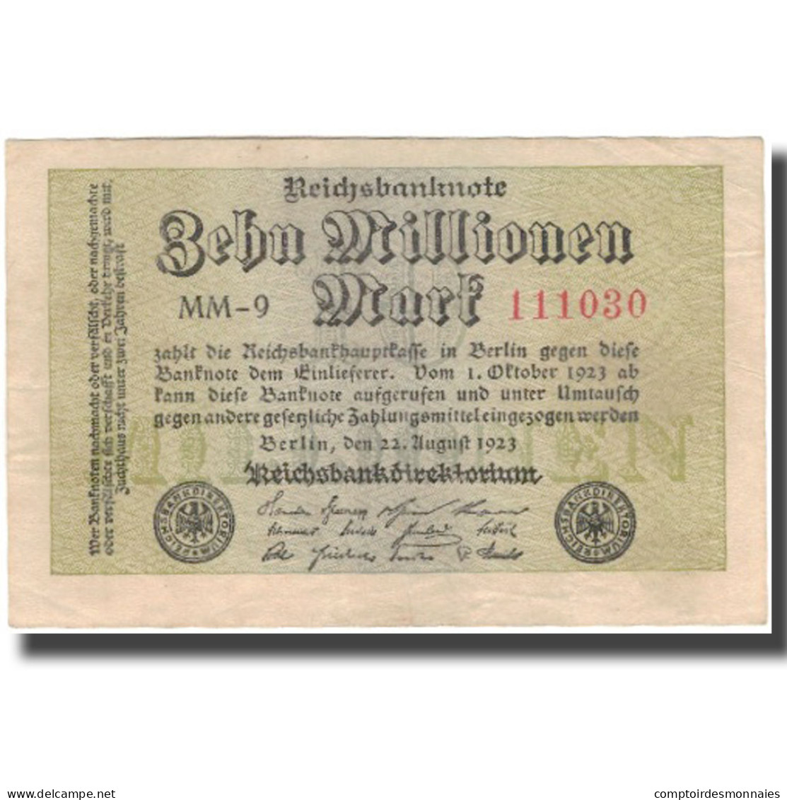 Billet, Allemagne, 10 Millionen Mark, 1923, KM:106a, TTB - 10 Miljoen Mark