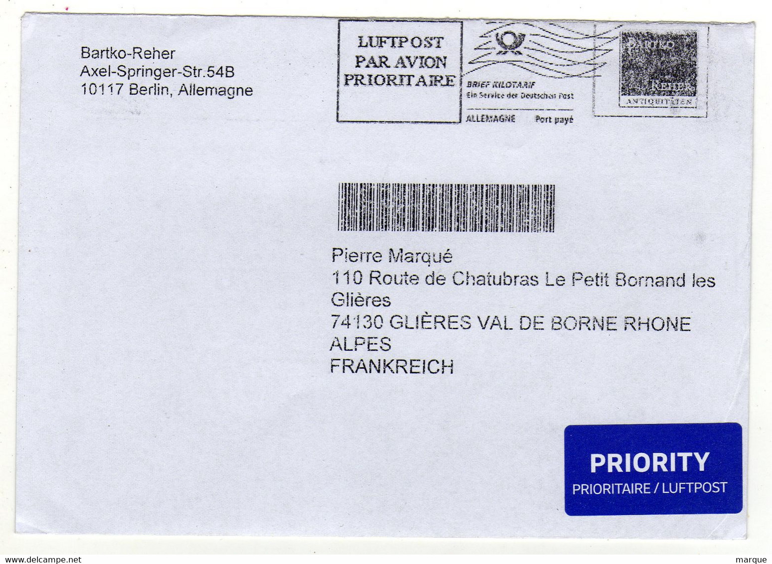 Enveloppe ALLEMAGNE Oblitération E.M.A. BRIEF KILOTARIF Port Payé - Frankeermachines (EMA)