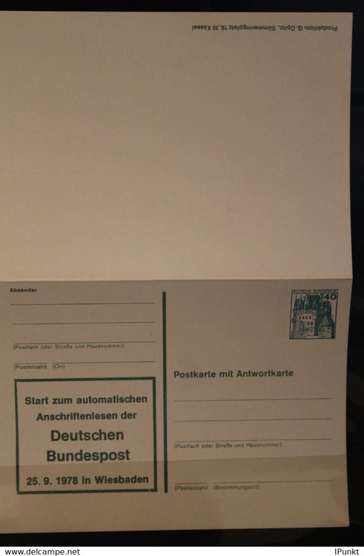 Deutschland 1978, Ganzsache Wiesbaden; Wertstempel BuS 40 Pf. Postkarte Mit Antwortkarte - Privé Postkaarten - Ongebruikt