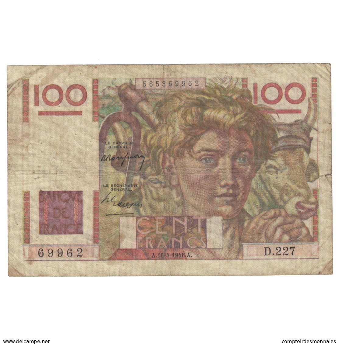 France, 100 Francs, Jeune Paysan, 1948, D.227, TB, Fayette:28.17, KM:128b - 100 F 1945-1954 ''Jeune Paysan''