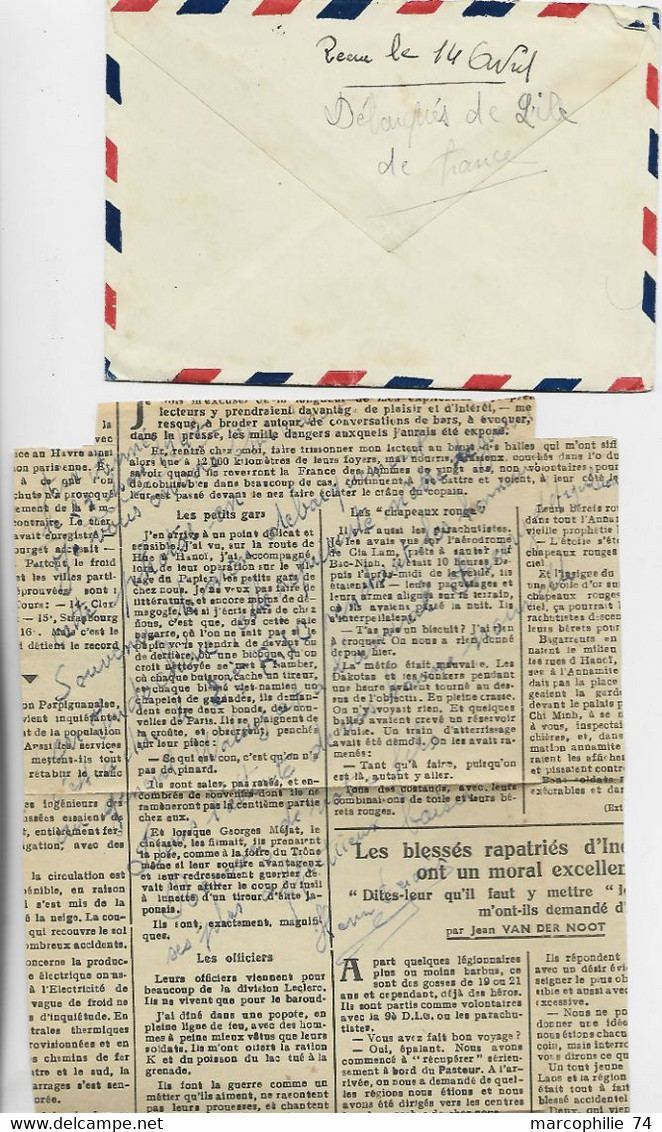 LETTRE COVER AVION FM POSTE AUX ARMEES T.O.E. 28.3.1947 + EXTRAIT JOURNAL  DEFILE SAIGON DEBARQUES ILE DE FRANCE - Guerra D'Indocina/Vietnam