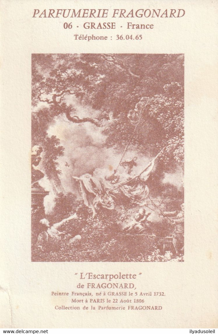 Parfumerie Fragonard Carte Parfume Carte De Visite - Anciennes (jusque 1960)