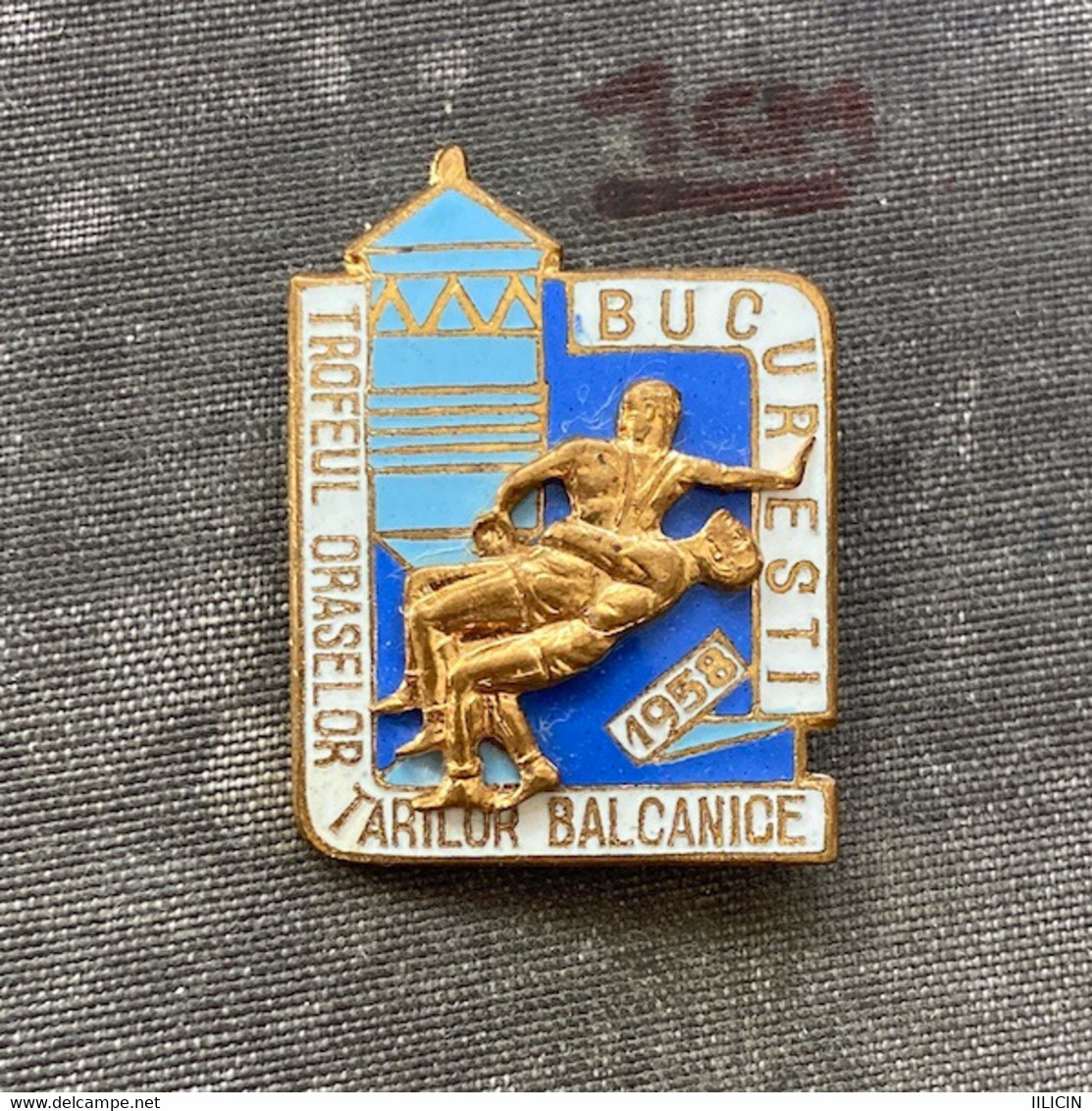 Badge Pin ZN011241 - Wrestling Balkan Championships Bucuresti (Bucureşti Bucharest) Romania 1958 - Lucha