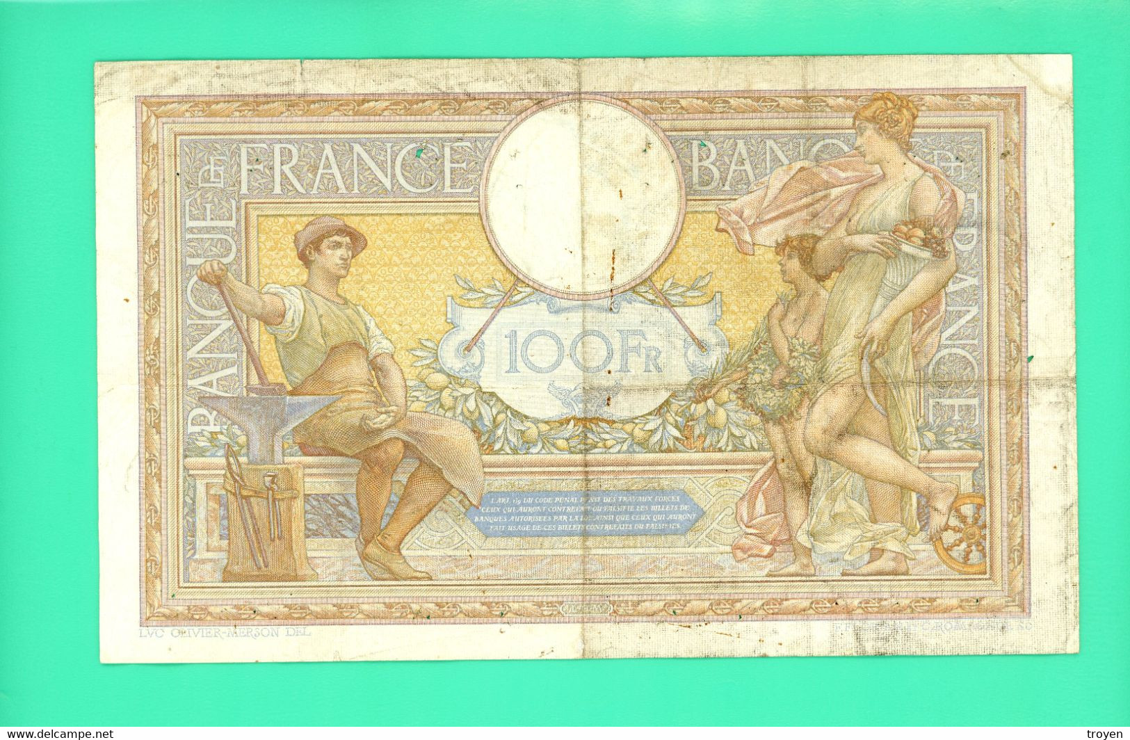 100 Francs Luc Olivier Merson  - France - DZ.12=5=1938.DZ. - N0. M.59100/538 - TB + - - 50 F 1940-1942 ''Jacques Coeur''