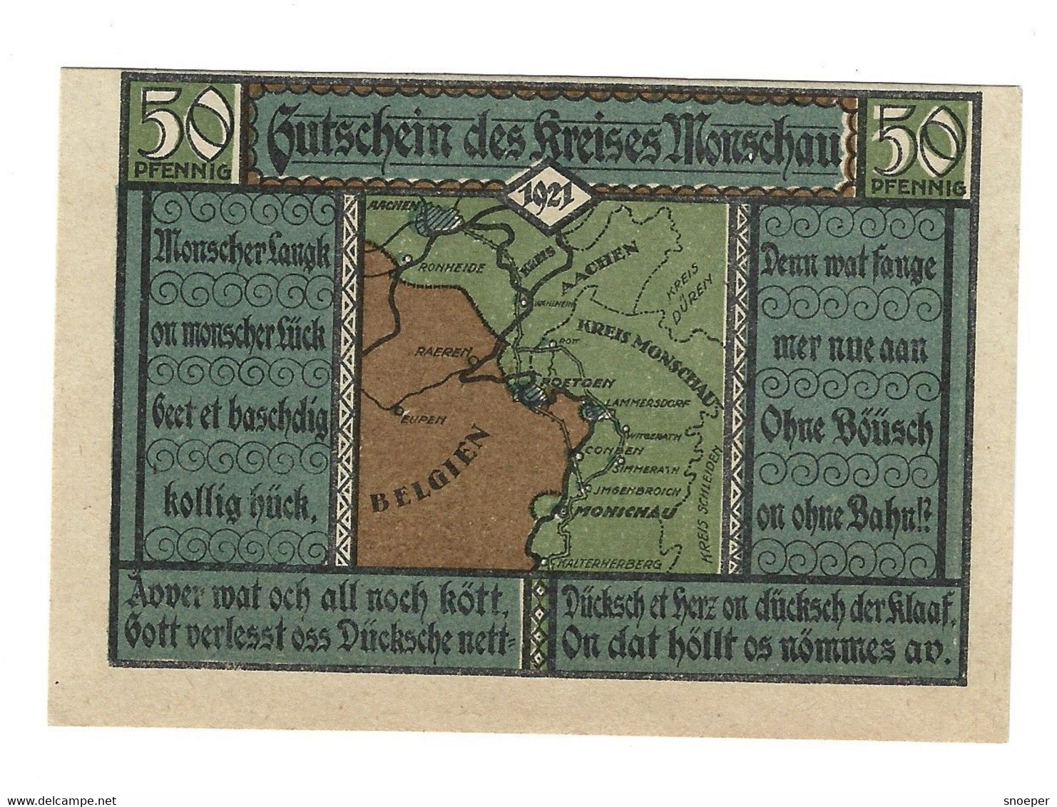 Notgeld Monschau  50 Pfennig          896.1/3 - [11] Local Banknote Issues