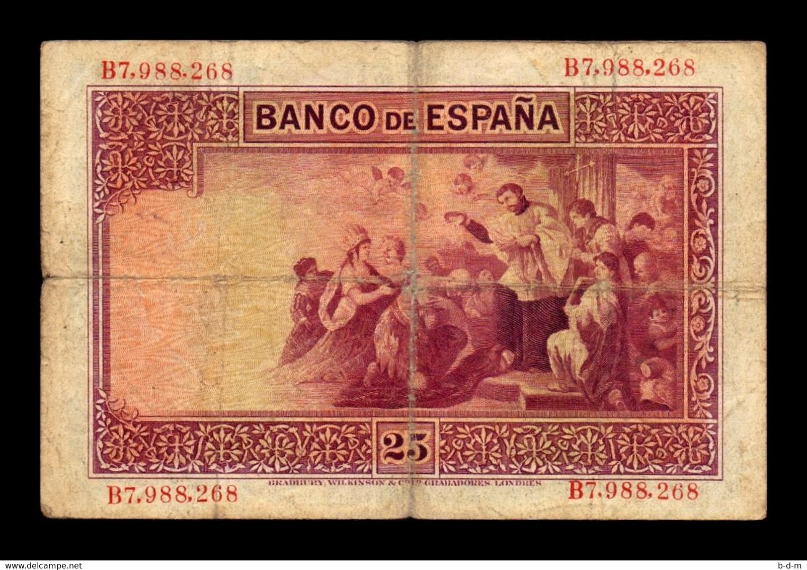 España Spain 25 Pesetas San Francisco Xavier 1926 Pick 71a Serie B BC F - 1-2-5-25 Pesetas