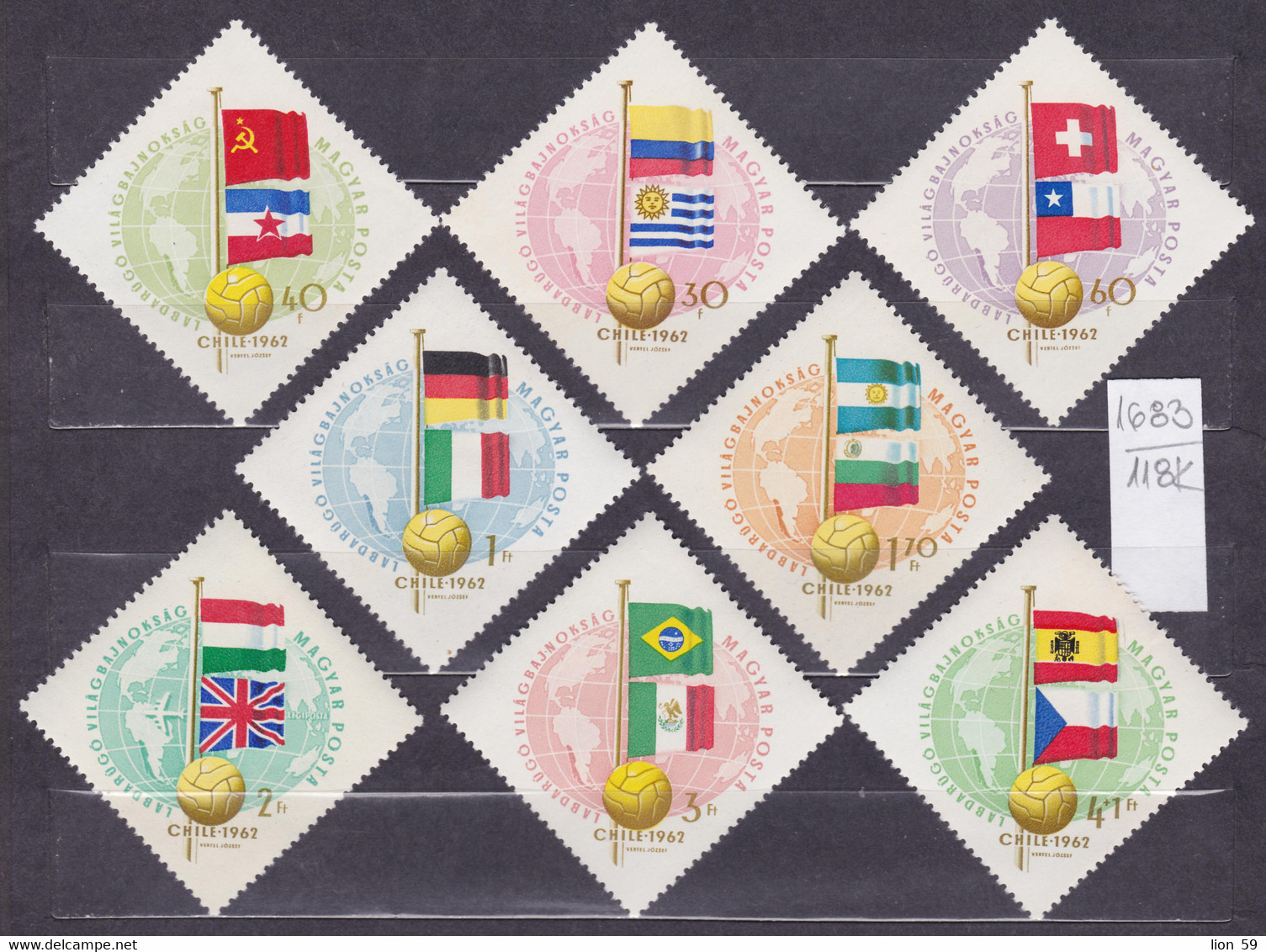 118K1683 / Hungary 1962 Michel Nr. 1830-1837 MNH (**) Sport Football World Cup Chile - Flags Of Participating Countries - 1962 – Chile