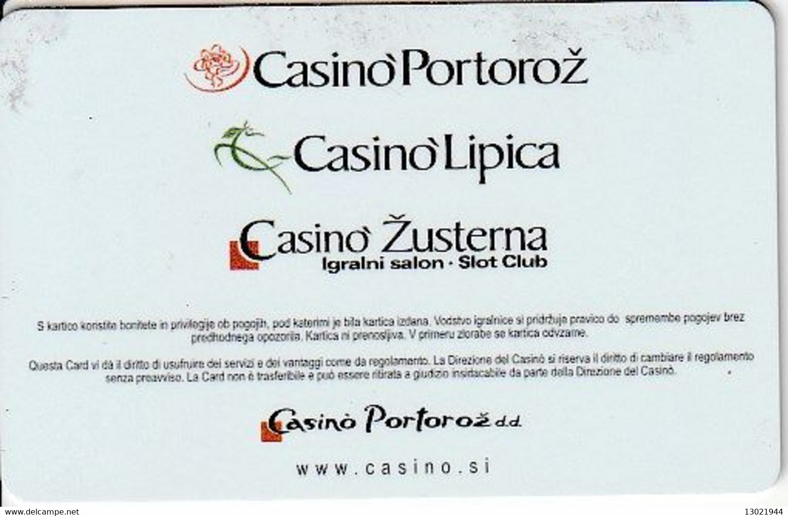 SLOVENIA  KEY CASINO Casino Portoroz - Lipica - Zusterna - PRIVILEGE CARD - Cartes De Casino