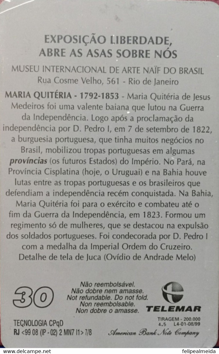 Phone Card Manufactured By Telemar In 1999 - Series Freedom Exhibition, Spread Your Wings Over Us - Painting By Maria Qu - Peinture